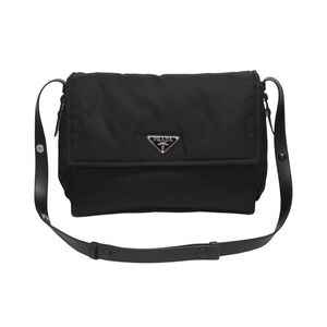 Prada Padded Shoulder Bag Re nylon triangle logo black leather
